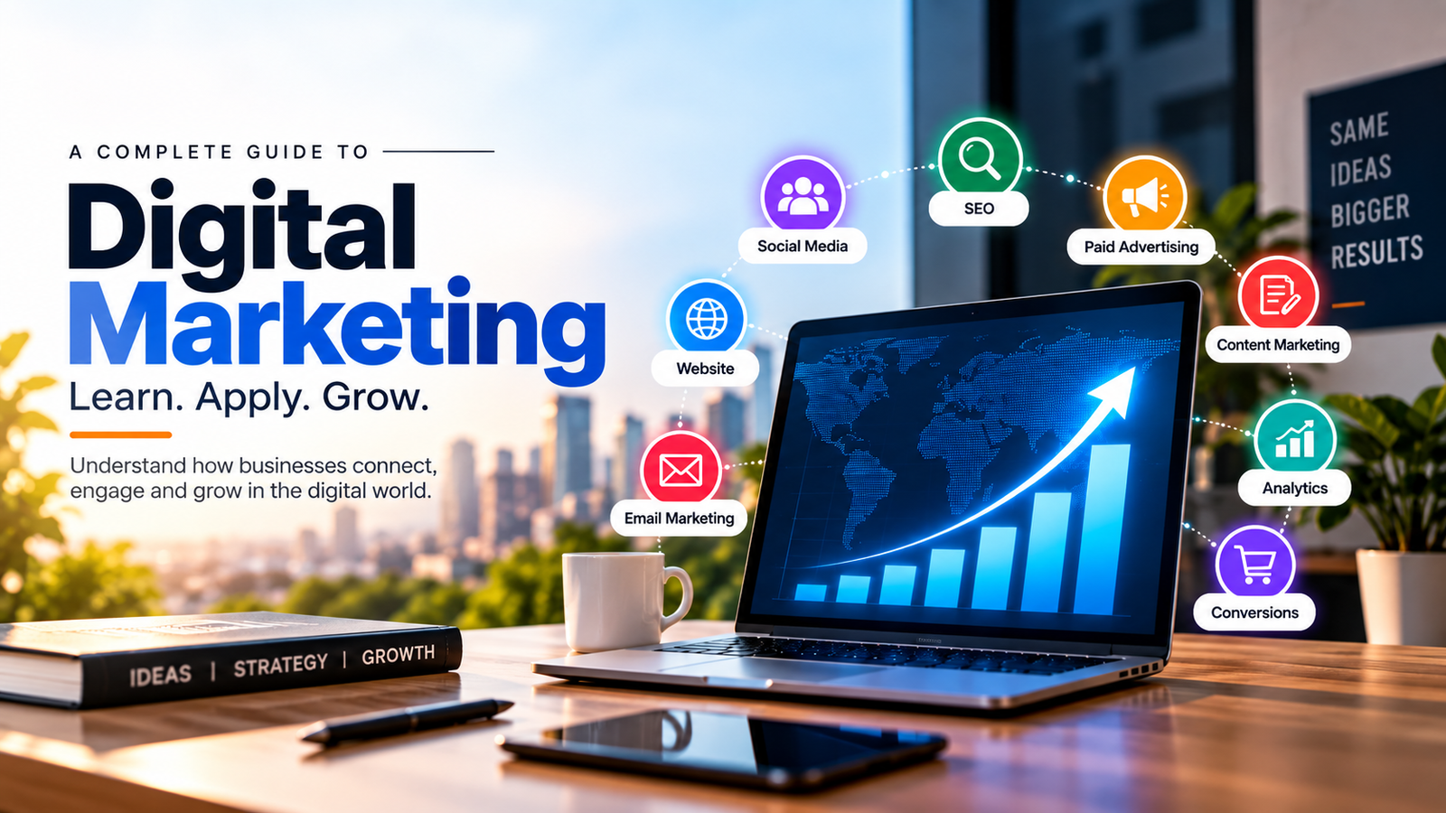 Digital marketing overview showing how businesses use digital channels, platforms and data to reach audiences and achieve marketing objectives.